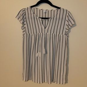 White and navy striped blouse